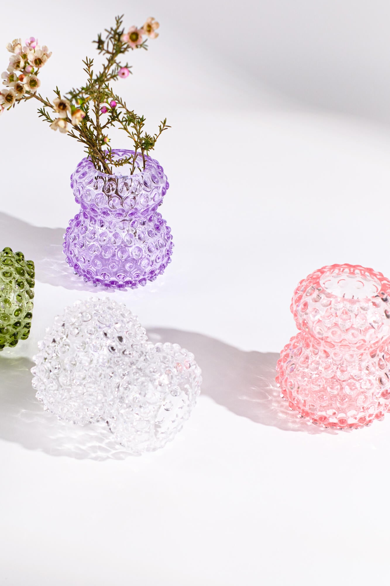 Hobnail Birdie vase, H13 cm - rosa